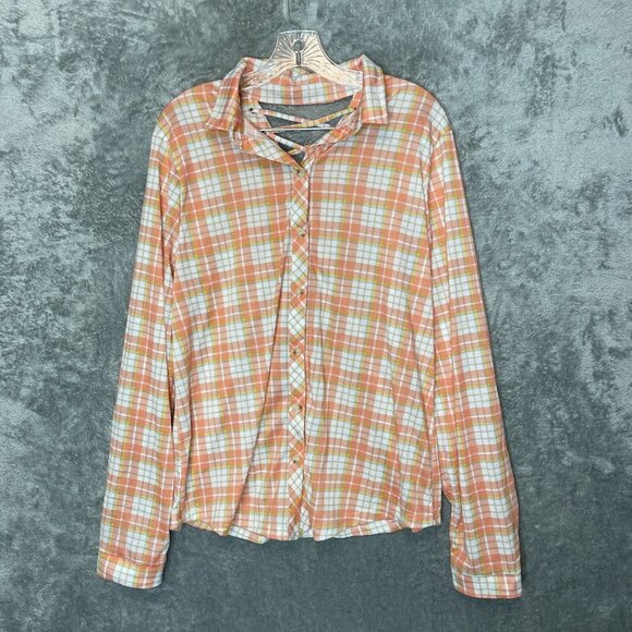 Women Colorful Plaid Lace Up Back Roll Tab Long Sleeve Button Up Shirt XL NWT - Picture 3 of 14